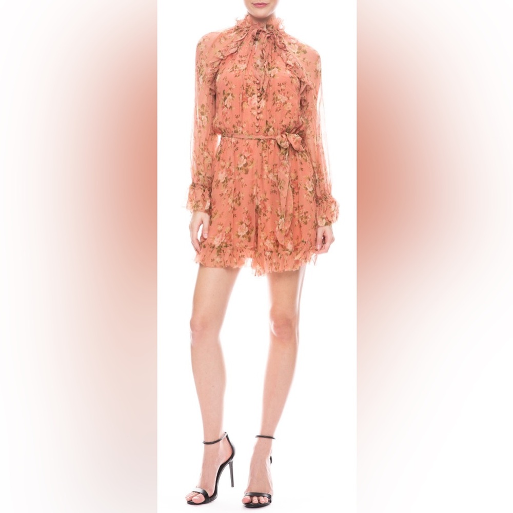 NWT AUTH WOMEN’S ZIMMERMANN L/S ESPIONAGE PLAYSUIT IN ROSEWOOD FLORAL - SZ 0